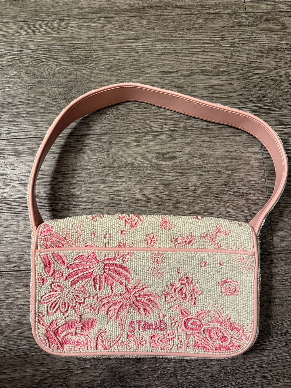 LIKE NEW STAUD Tommy Beaded Bag, Cherry Blossom Ivory Toile - Picture 5 of 10